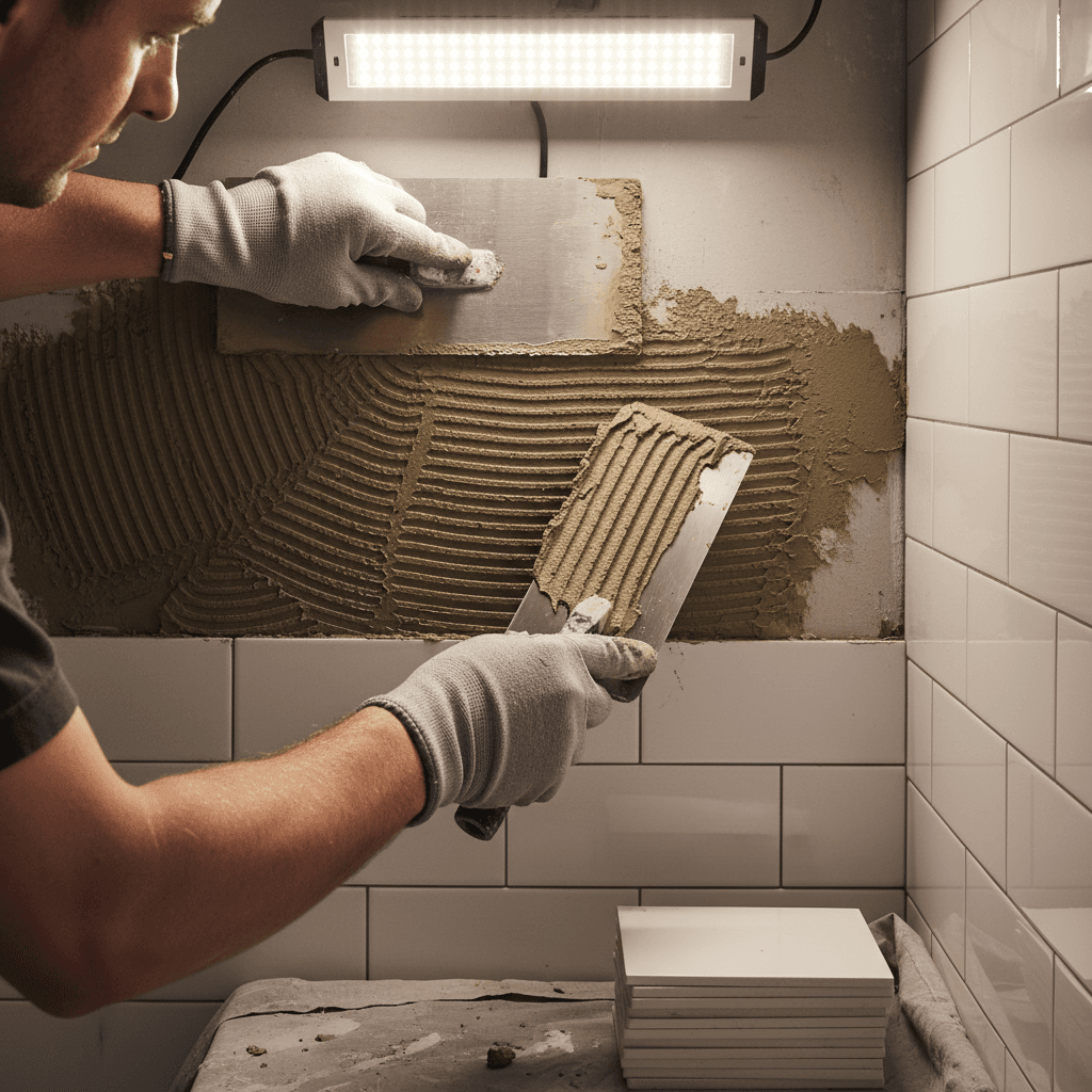 Aplicación de azulejos cerámicos en baño