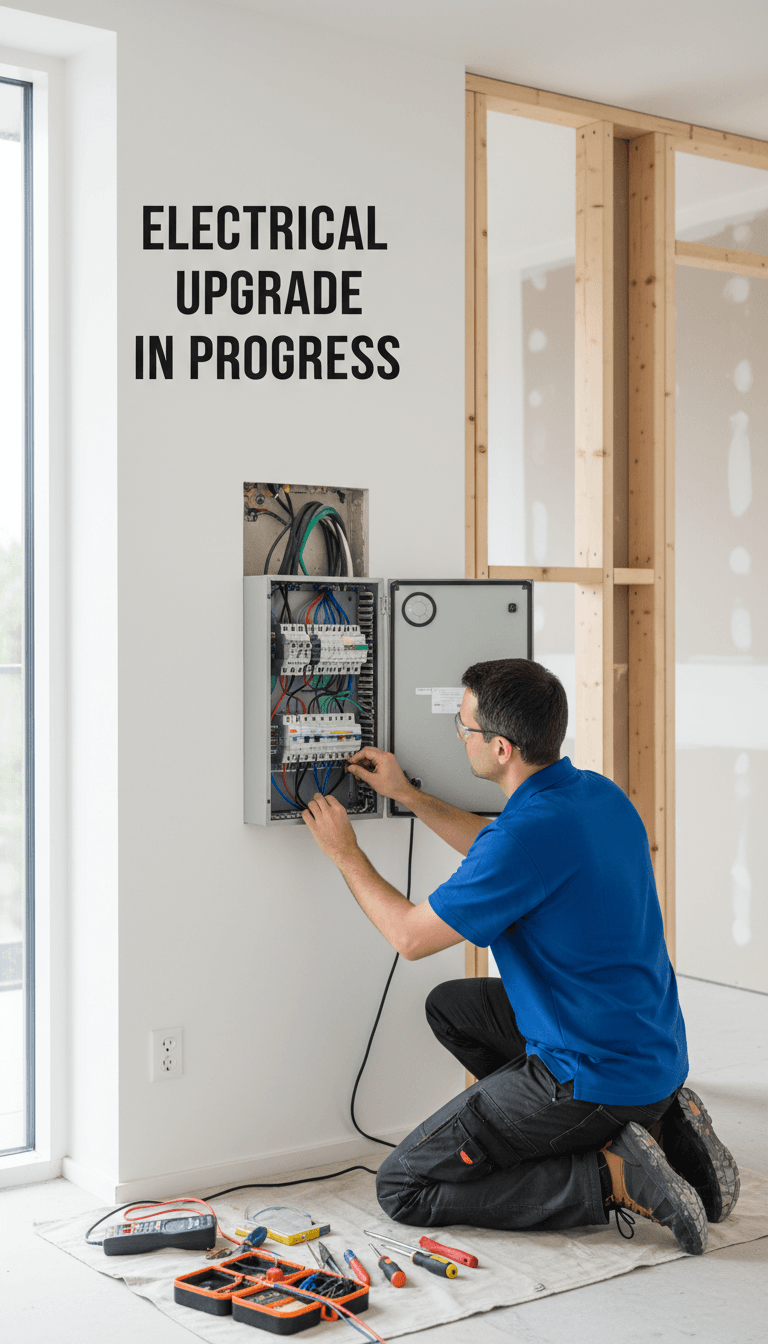 Técnico instalando componentes eléctricos en propiedad residencial