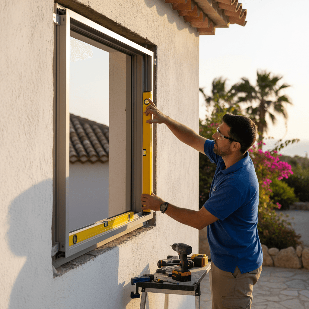 Instalación de ventana con marco de aluminio