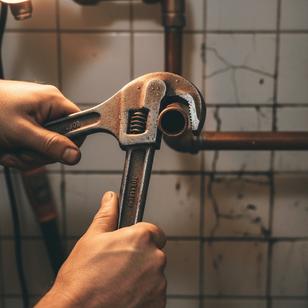 Reparación de plomería con llave inglesa